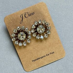 J. CREW Earrings Clear Crystal SNOW FLAKE Posts Statement Preppy